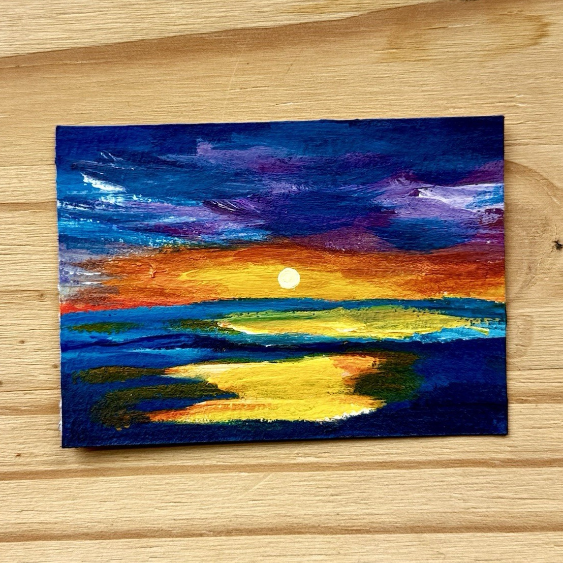 ACEO ORIGINAL Sunset Landscape Painting, Contemporary Nature Art