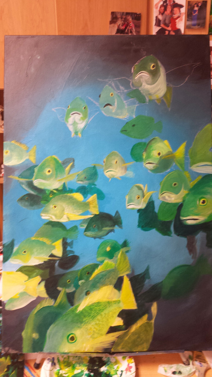 Original acrylic painting Yellow Tailed Snapper in Cave, Fine Art 24×36
