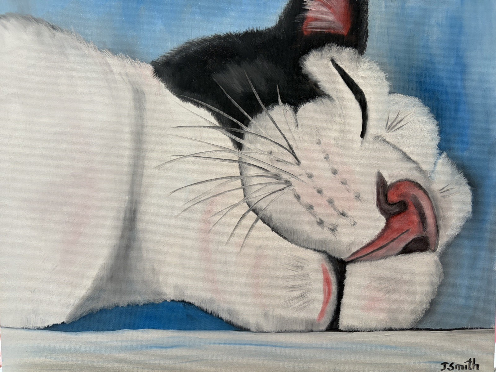 Original oil painting 11 x 14 inch cute sleeping kitty cat signed canvas