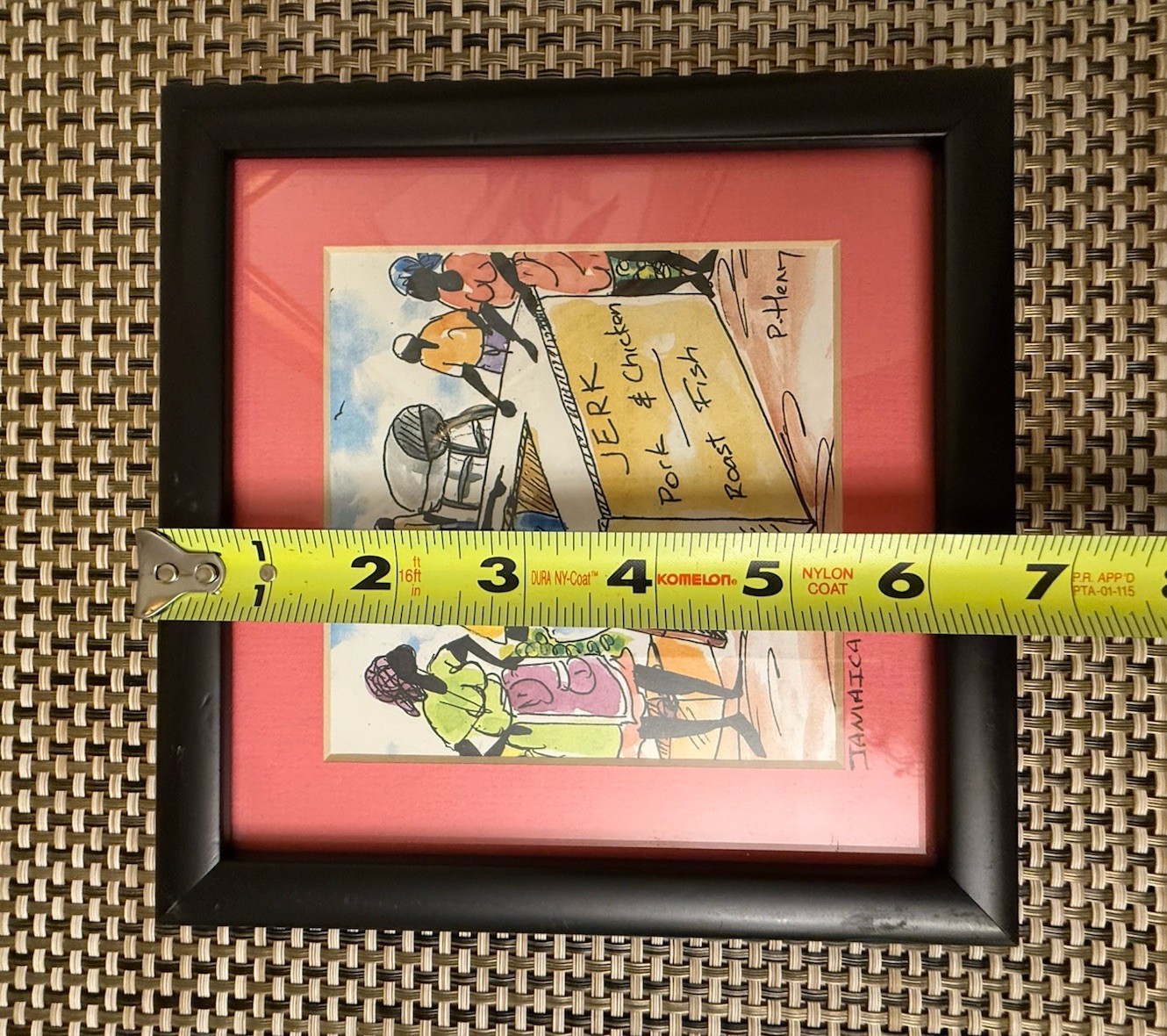 P. Henri Signed Jamaican Watercolor Matted Framed Signed Watercolor 5” x 5”