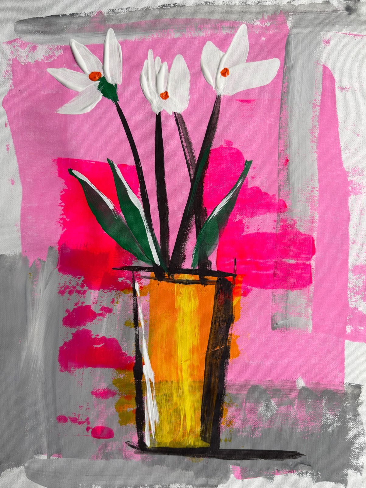 Original «White Flowers – Set 1″ – Pop Art, Acrylic Painting 16×12» Canvas Paper