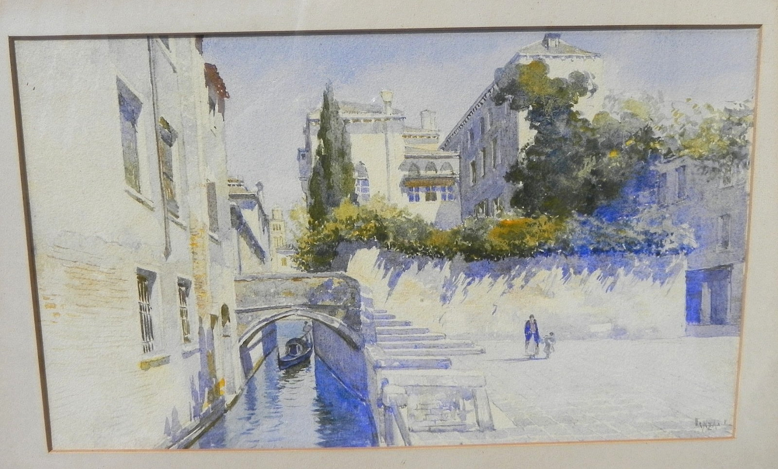 Venice Italy antique watercolor painting by Luigi Lanza 1860-1913