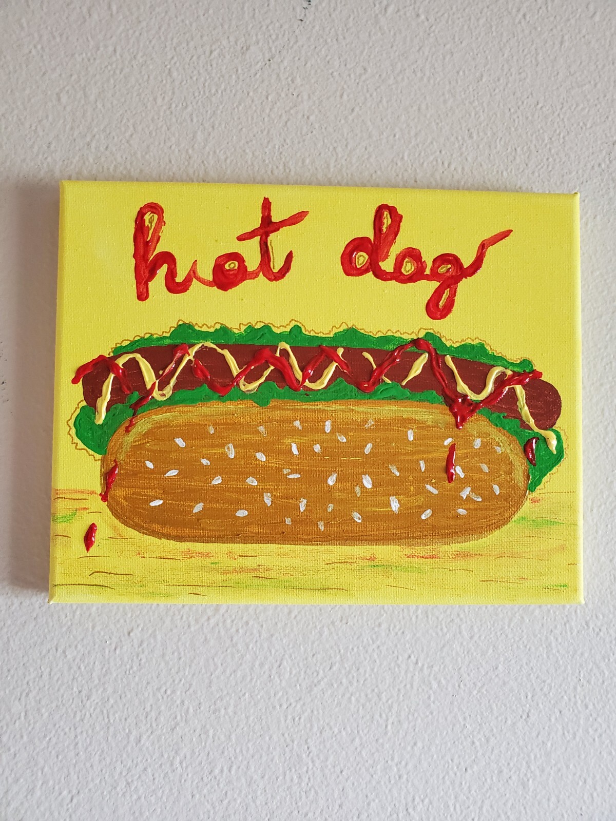 Handmade Painting Acrylic Wooden Frame 8×10 Art Decor Food Hot Dog