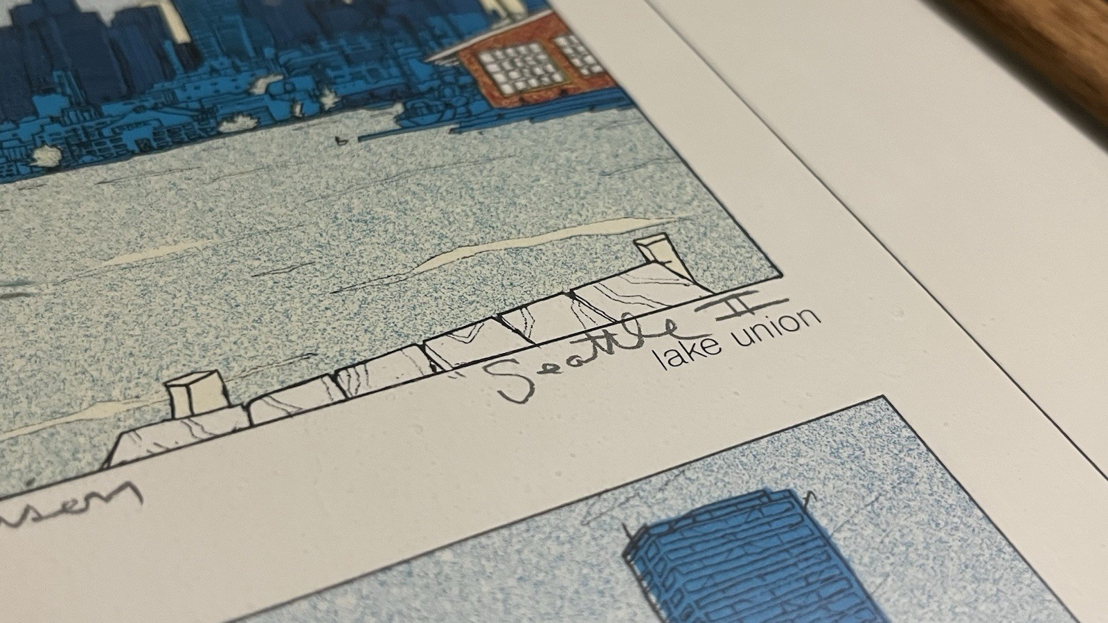 Tim Robinson Print SEATTLE Signed Space Needle Lake Union Downtown PioneerSquare