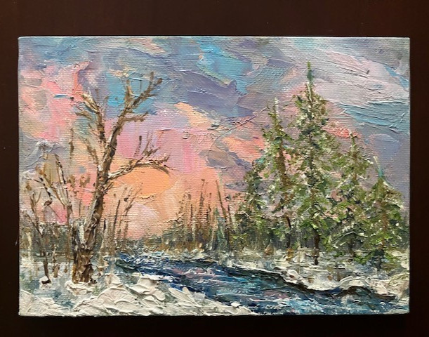Original oil painting «Winter Landscape`1″ cardboard, size 7″ x 5»