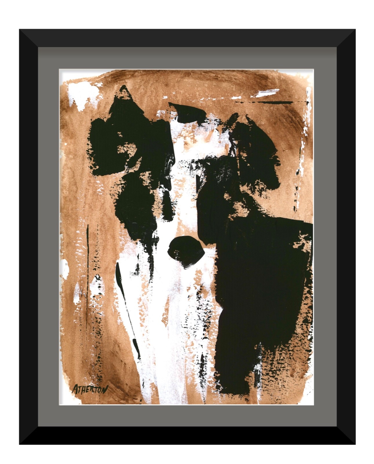 Original 9×12 Abstract Dog Portrait Painting Black & White Modern Art Texture