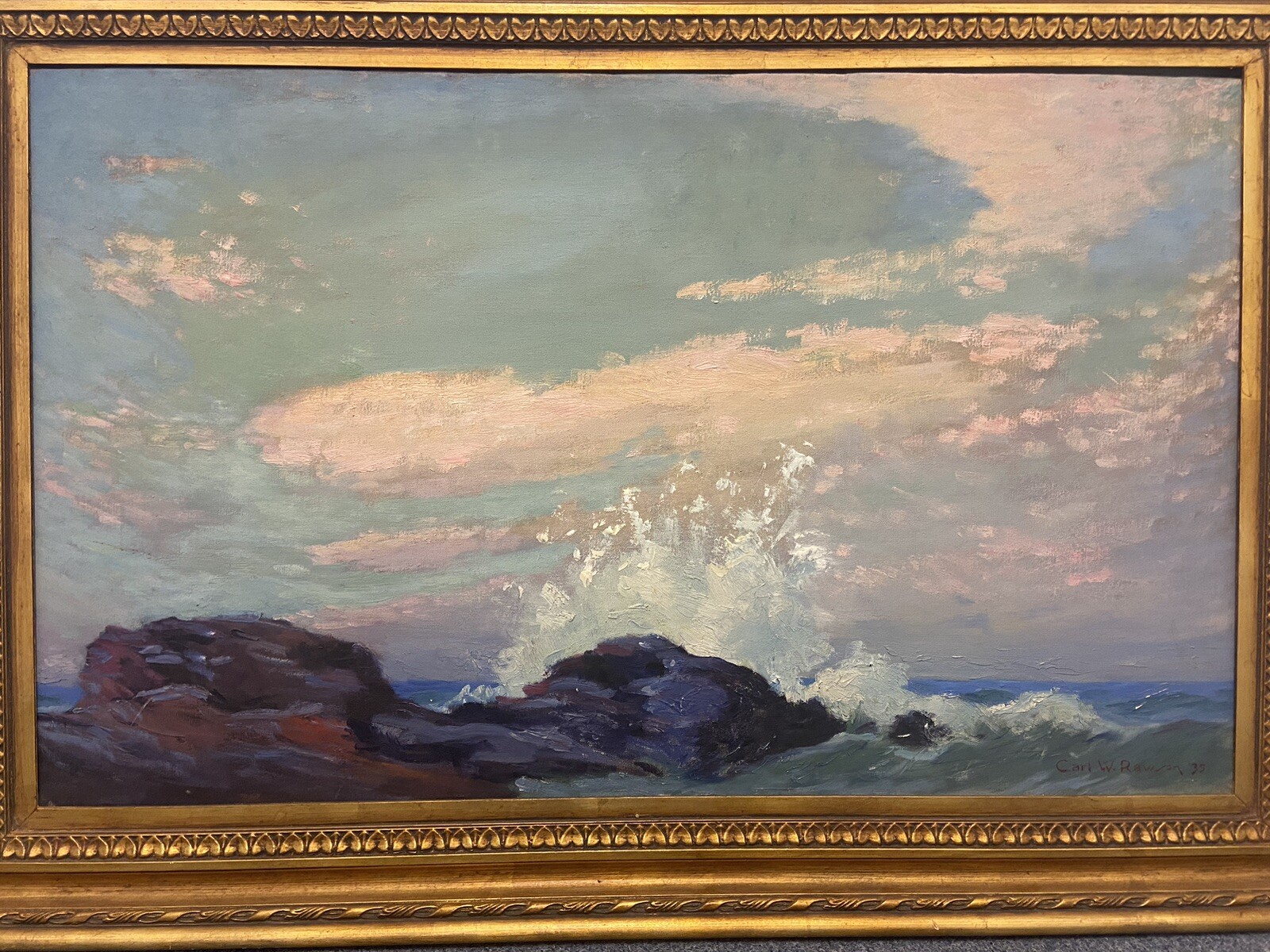 Carl W. Rawson (1884-1970 ) Seascape Seashore Oil/Canvas Signed LR & Dated ‘35