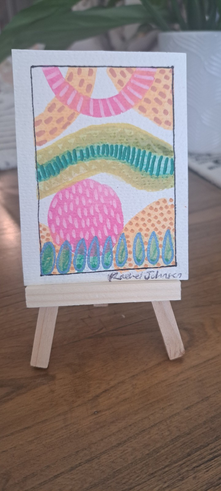 ACEO Original Abstract Watercolor Painting in Pink and Orange (3.5×2.5)