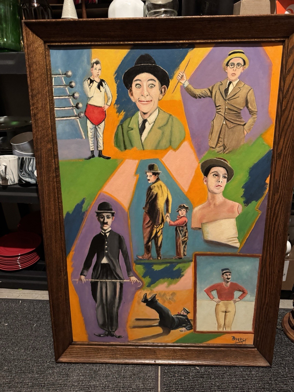 Framed Painting Jack Byerly Lancaster, PA “The Silent Clowns” 24”x40”