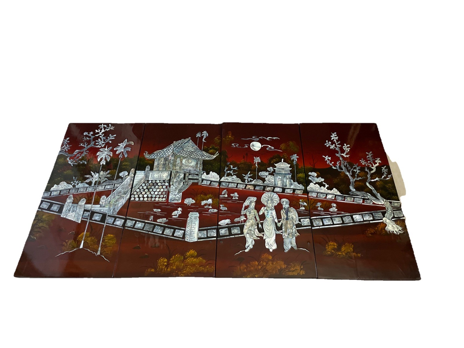 Asian Vietnamese 4 Lacquer Piece Artwork 23″HX45.6″L