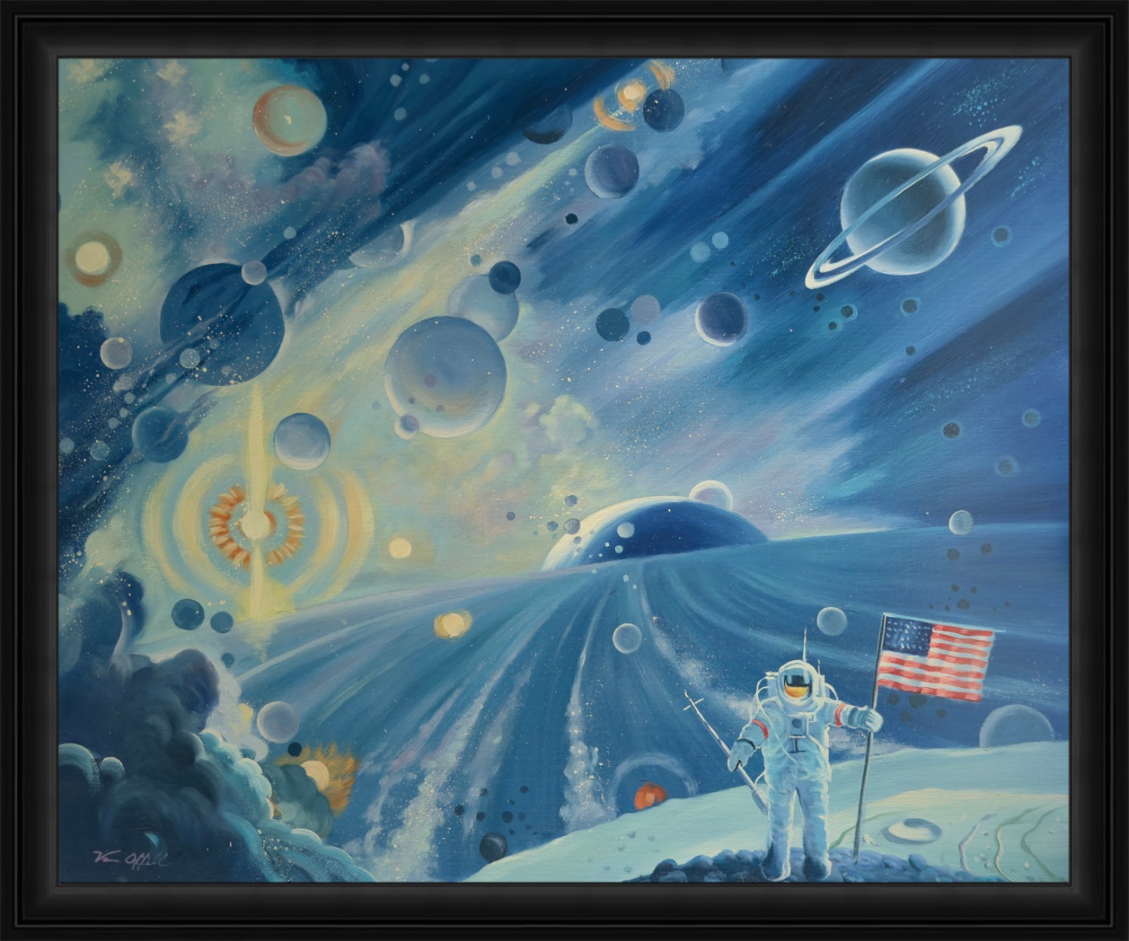 Astronaut and Cosmic Space – 20×24 inch oil painting on canvas