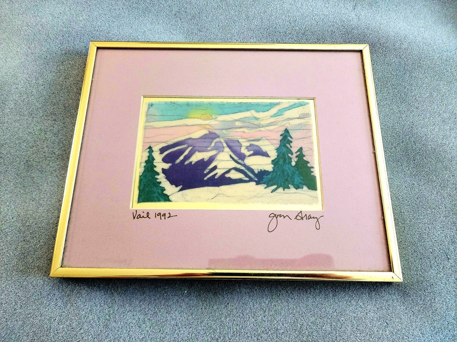 Jim Gray American Artist Vail 1992 Painting on Cloth Framed Signed