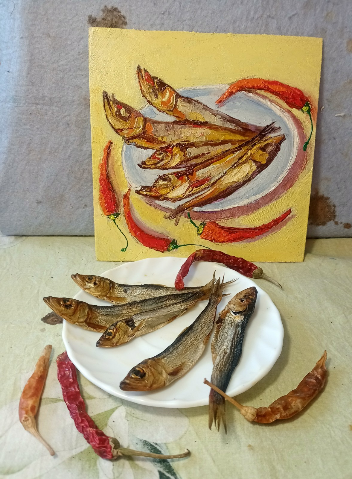 Fish Impasto Painting Original Art Impression Oil Painting 7.8 x 7.8 in