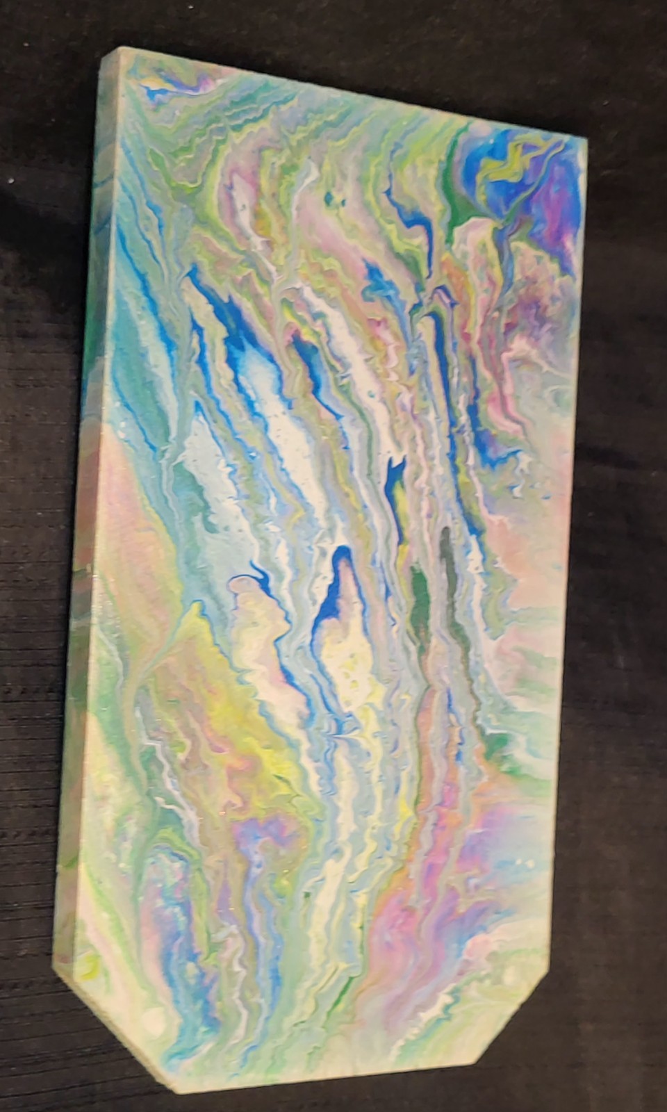 Original Abstract Acrylic Pour Painting 10×5.5″ Wood Panel Art Signed #16