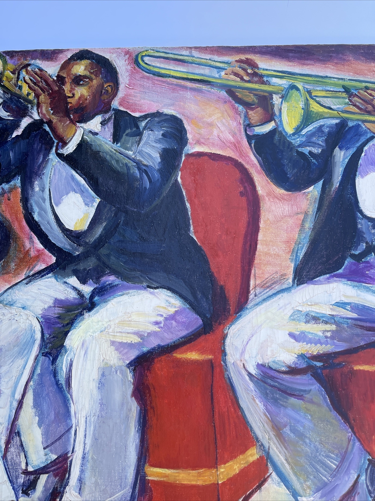 Jo Cain PAINTING ANTIQUE WPA Black Americana Large Mural Study Jazz Portrait Oil
