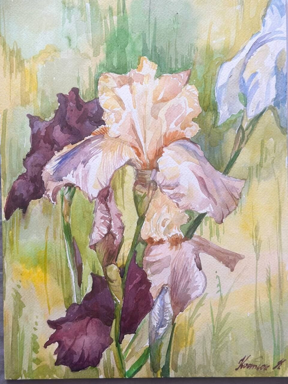 Painting by the Ukrainian artist «Irises Flowers» watercolor