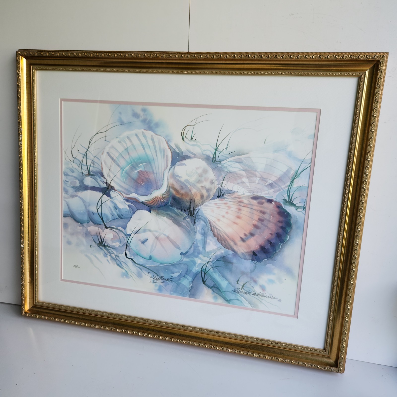 Seashells Richard E. Williams Watercolor Painting Signed Numbered Framed 35″x29″