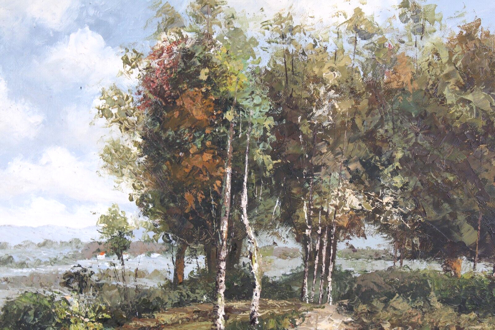 En plein air Landscape Vintage Oil Painting Signed Illegible