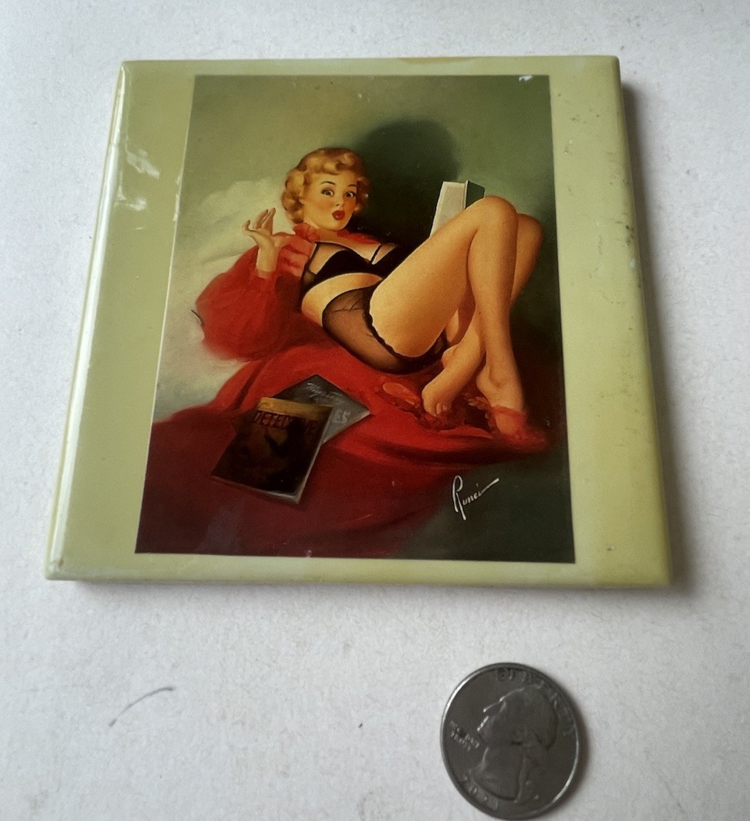 Vintage Tile Risqué Sexy Lady 1945 Edward Tunic