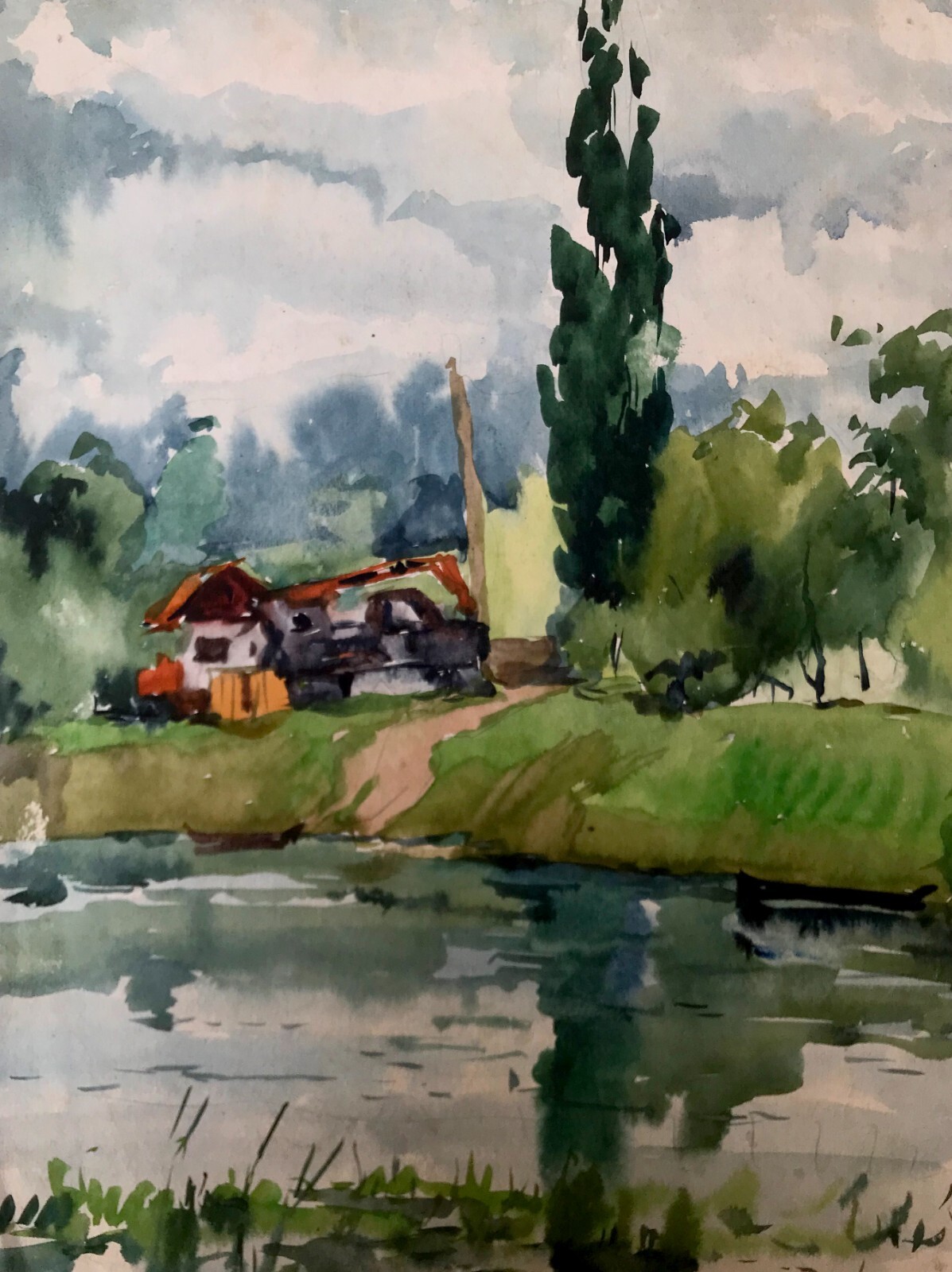 Watercolor Painting House By The Coast Litvinov O. Unframed Original nAAA2876