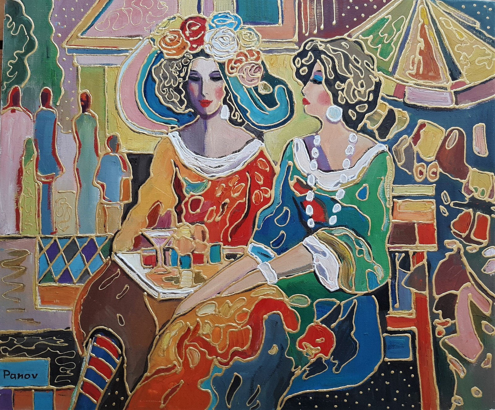 VALERY PANOV (Russia 1962- ), Oil on Canvas, Elegant Ladies in Gold, Signed