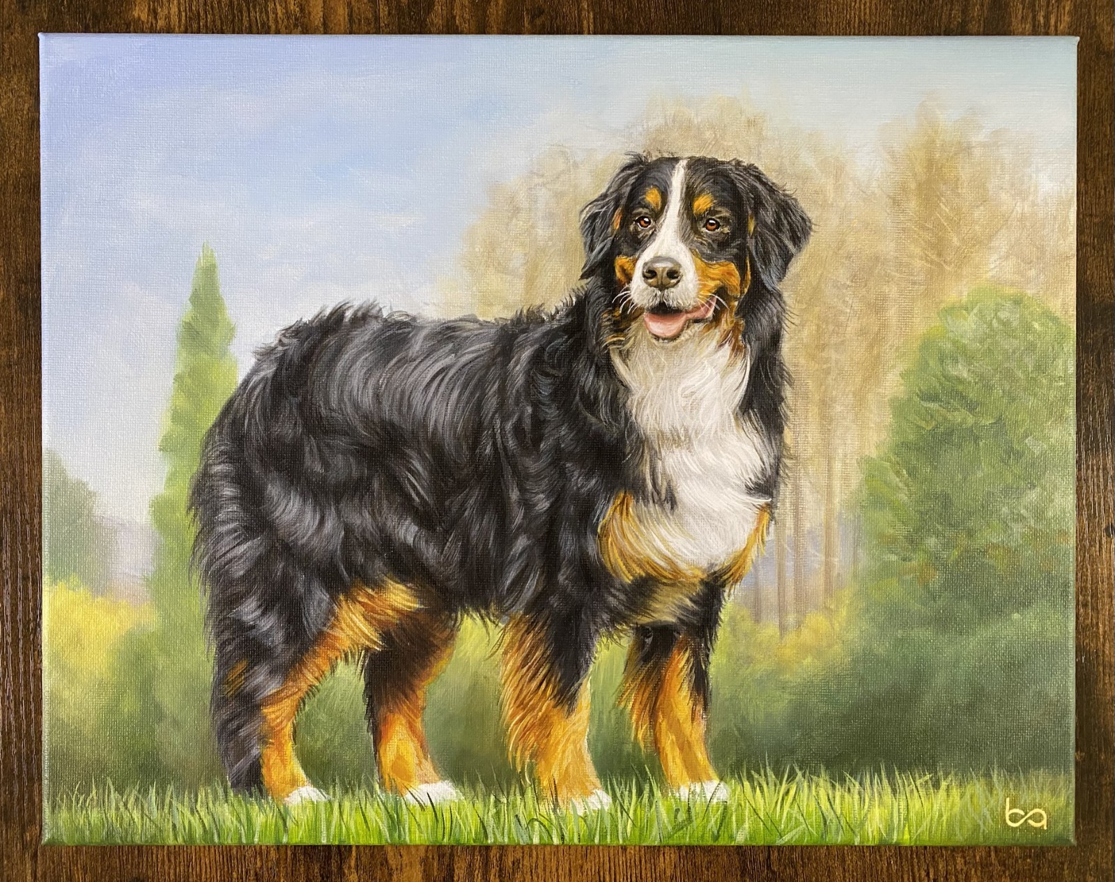 Bernese Mountain Dog Original Acrylic Painting 11×14″ Dog Portrait Wall Art