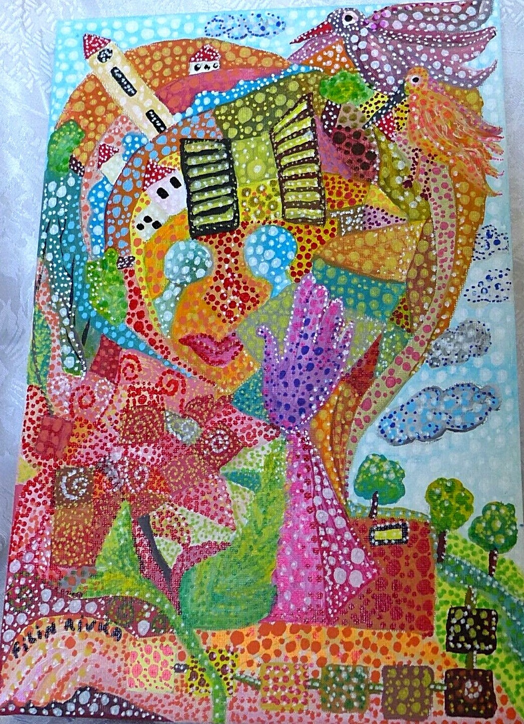 Original Painting13 X 9 Inch Acryl Color+markers On Canvas Directly From Artist