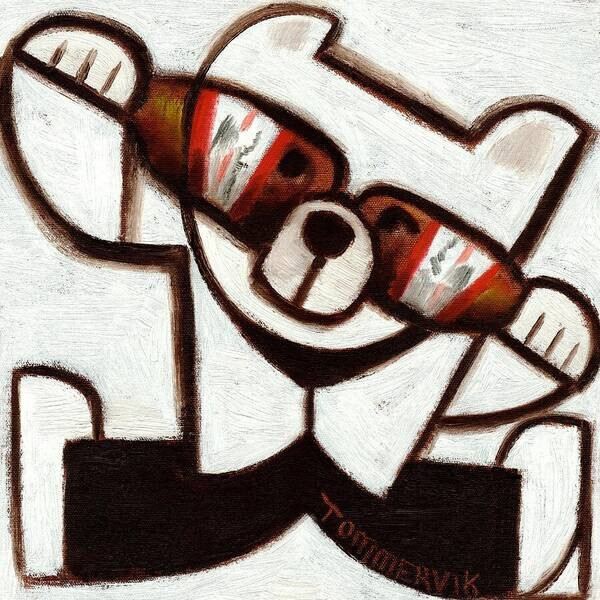 Teddy Bear Artwork Funny Wall Art Beer Goggles Original Oil Painting on Canvas