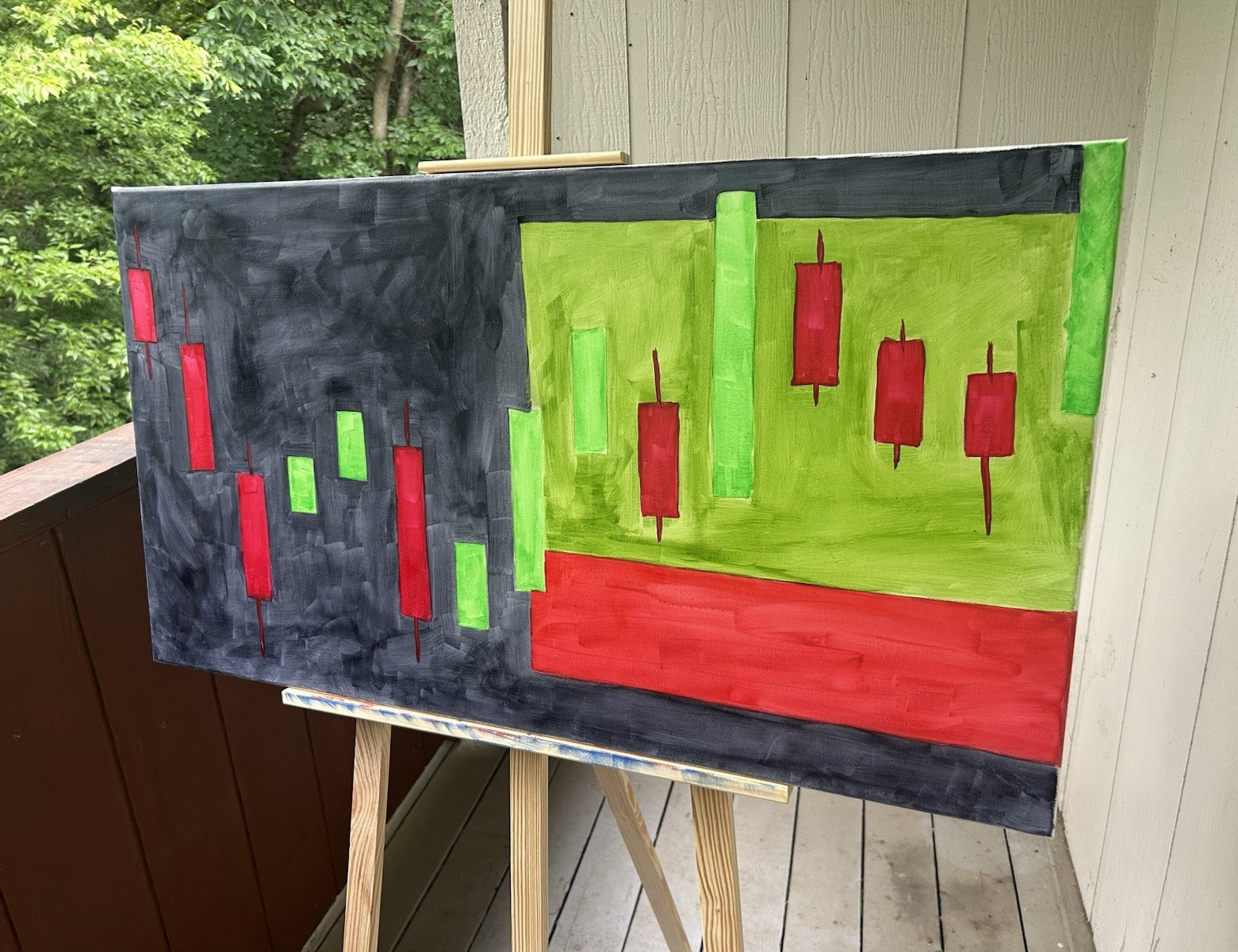 Abstract Geometric Painting on Canvas/Panel Green Red Black Unframed Wall Art