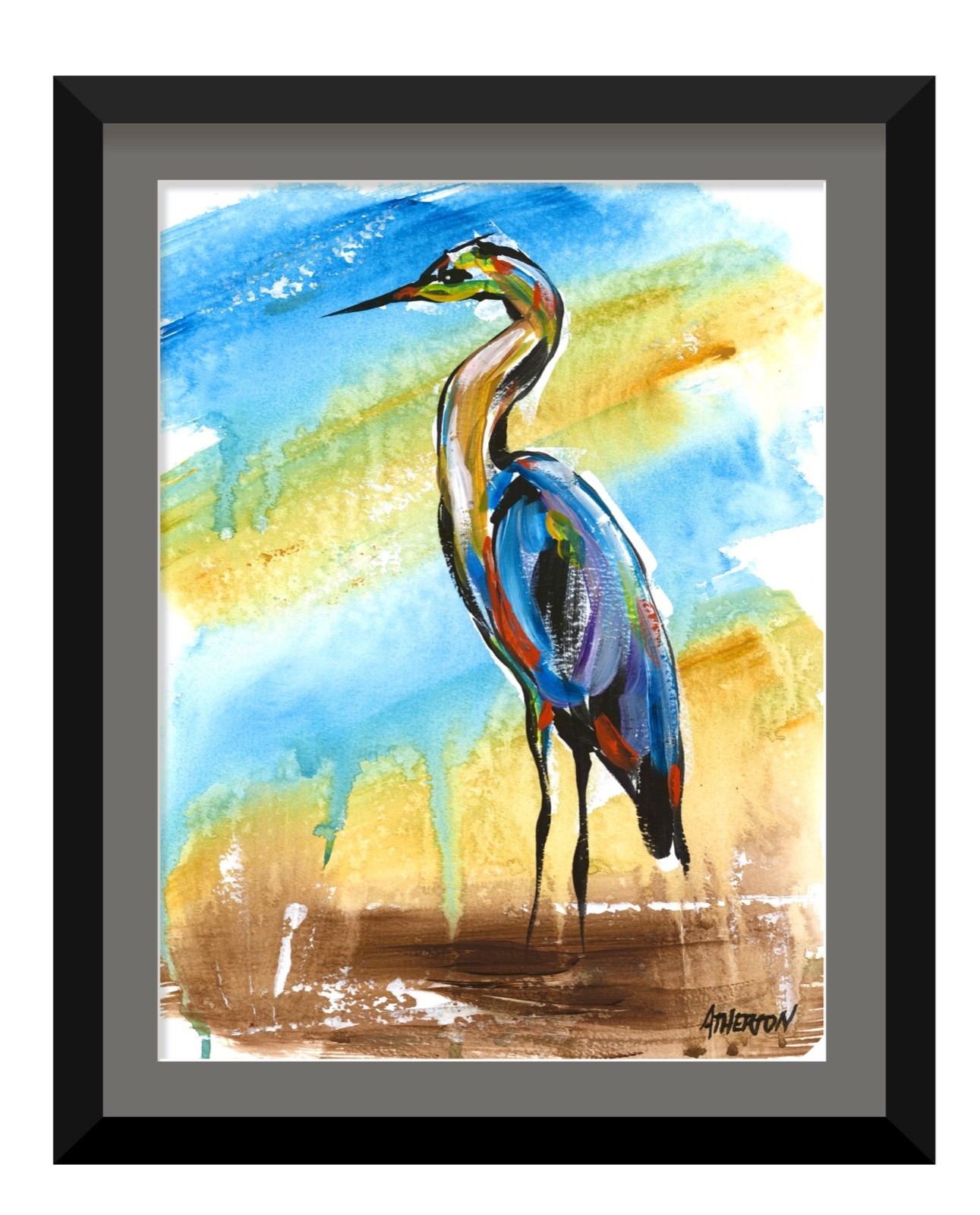 9×12 Original Blue Heron Painting Crane Bird Wildlife Art Coastal Marsh Nature