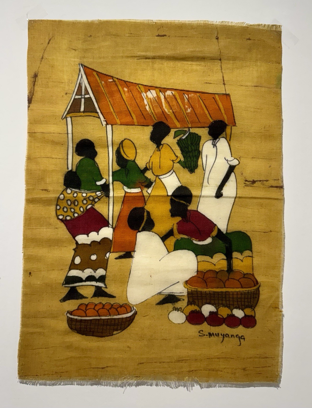 African Painting On Fabric Signed Original Art 13×18 Women Work