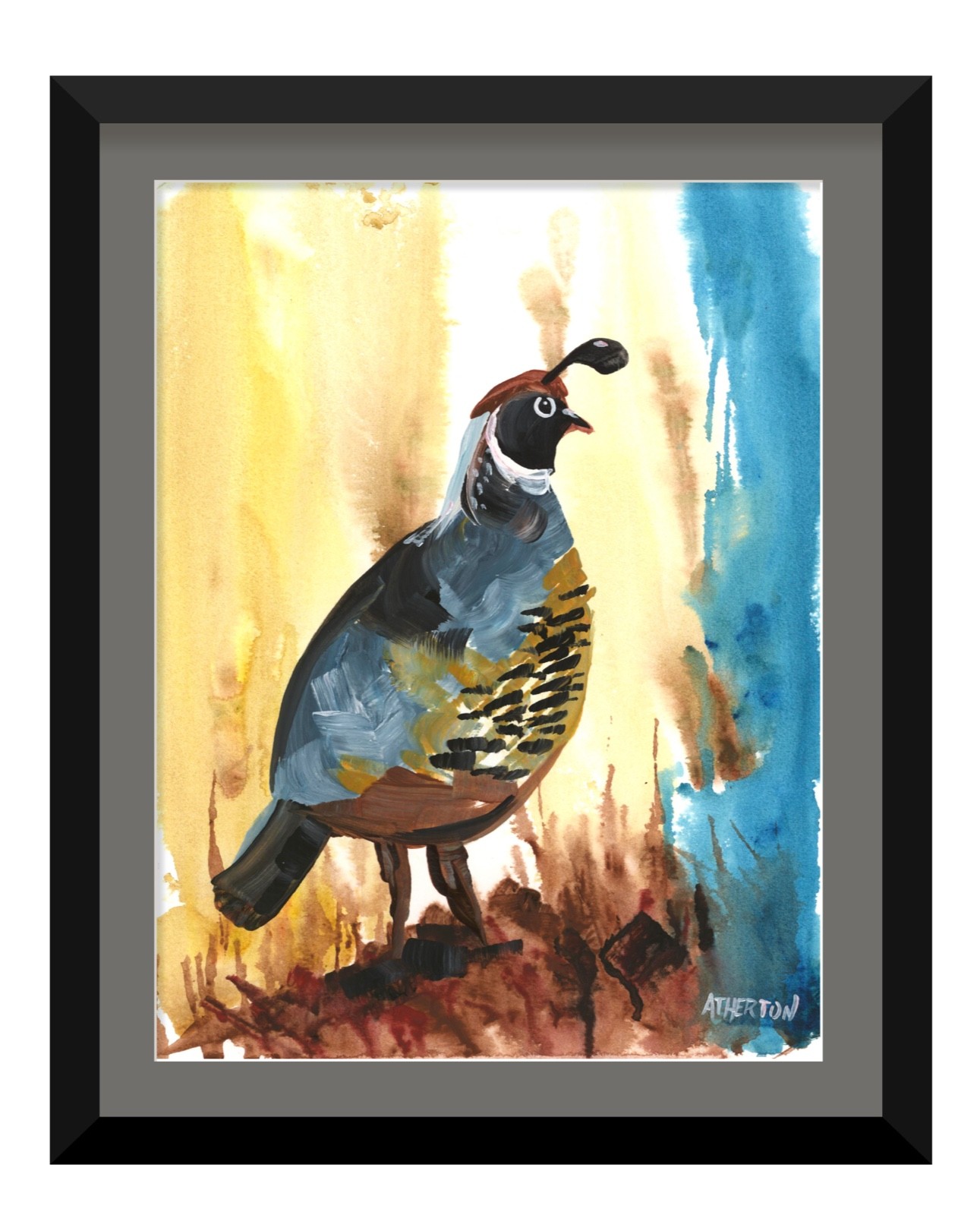 9×12 Original California Quail Painting Bird Abstract Wildlife Acrylic Painting