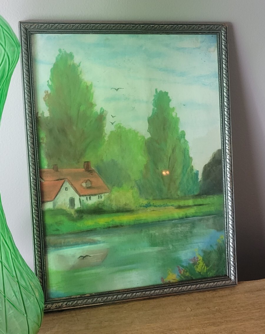 Vintage 1936 Cottage Core Chic Watercolor Painting 12″ Art Cottagecore Shabby