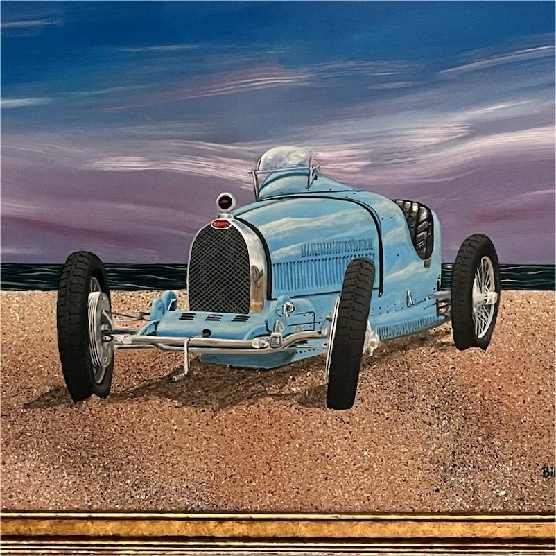 Bill Meyers Bugatti Type 35B Grand Prix Race Car Framed Original Painting 2003