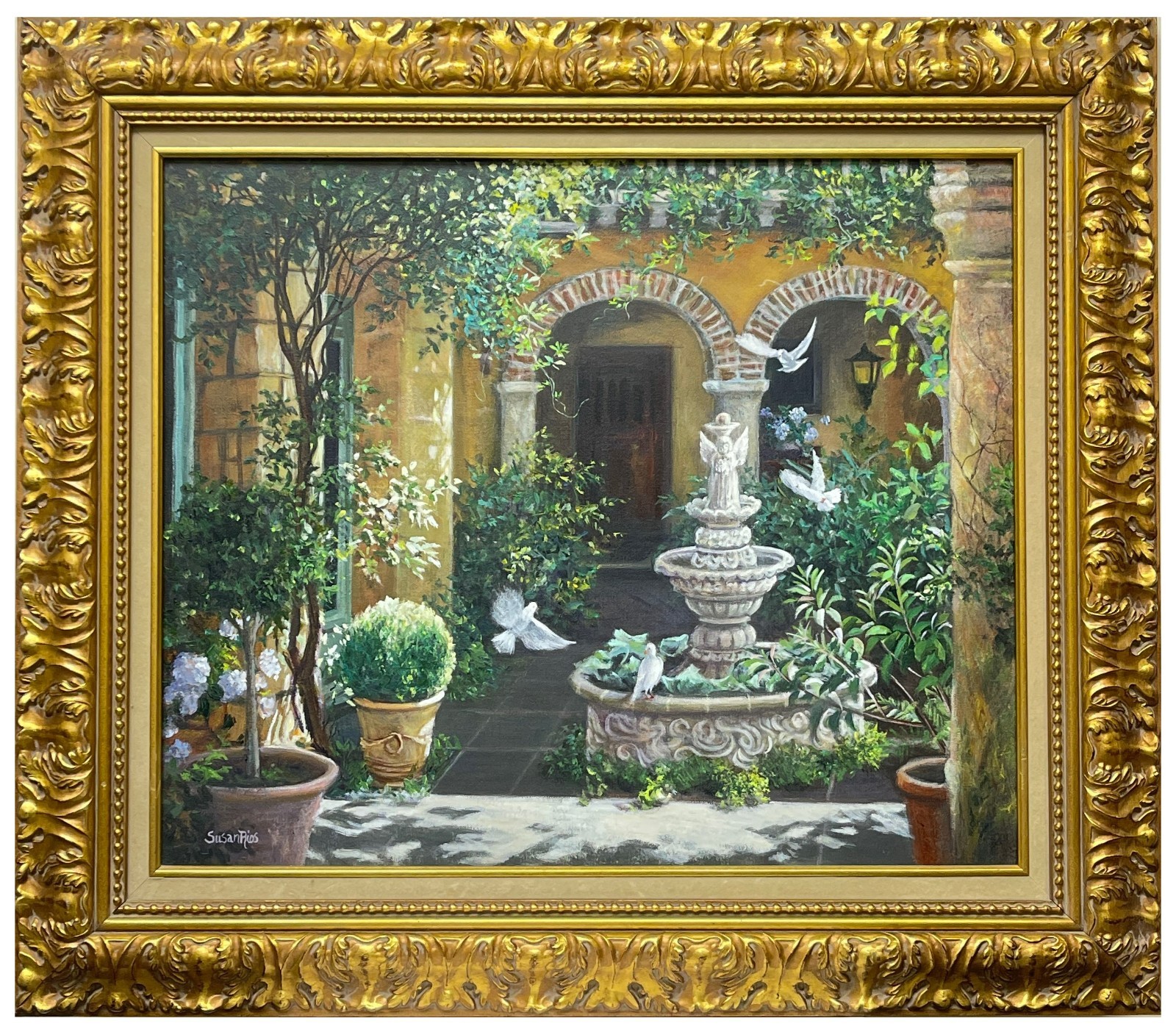 «Courtyard of the Angel» by Susan Rios Original Framed Oil on Canvas 2006