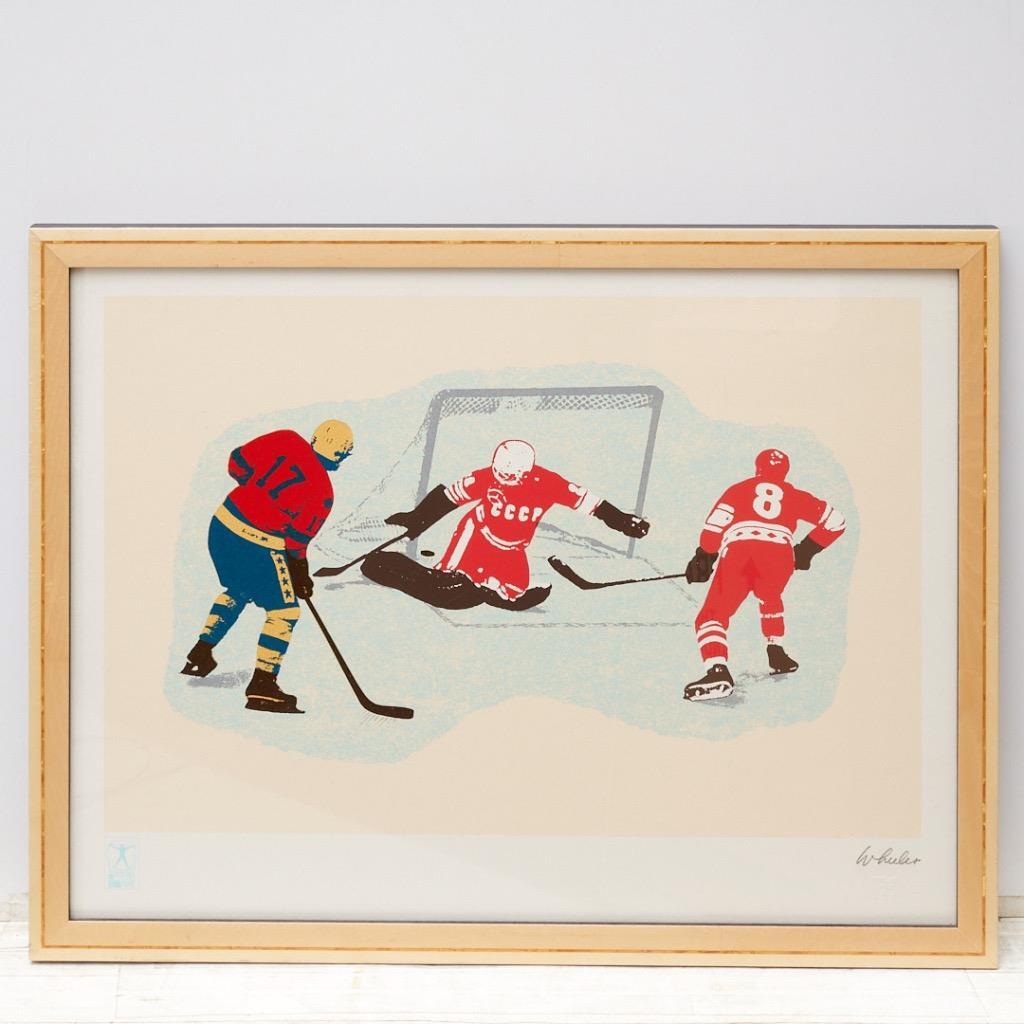 Original 1980 Winter Olympics Miracle on Ice Hockey Silkscreen Lithograph 27×21″