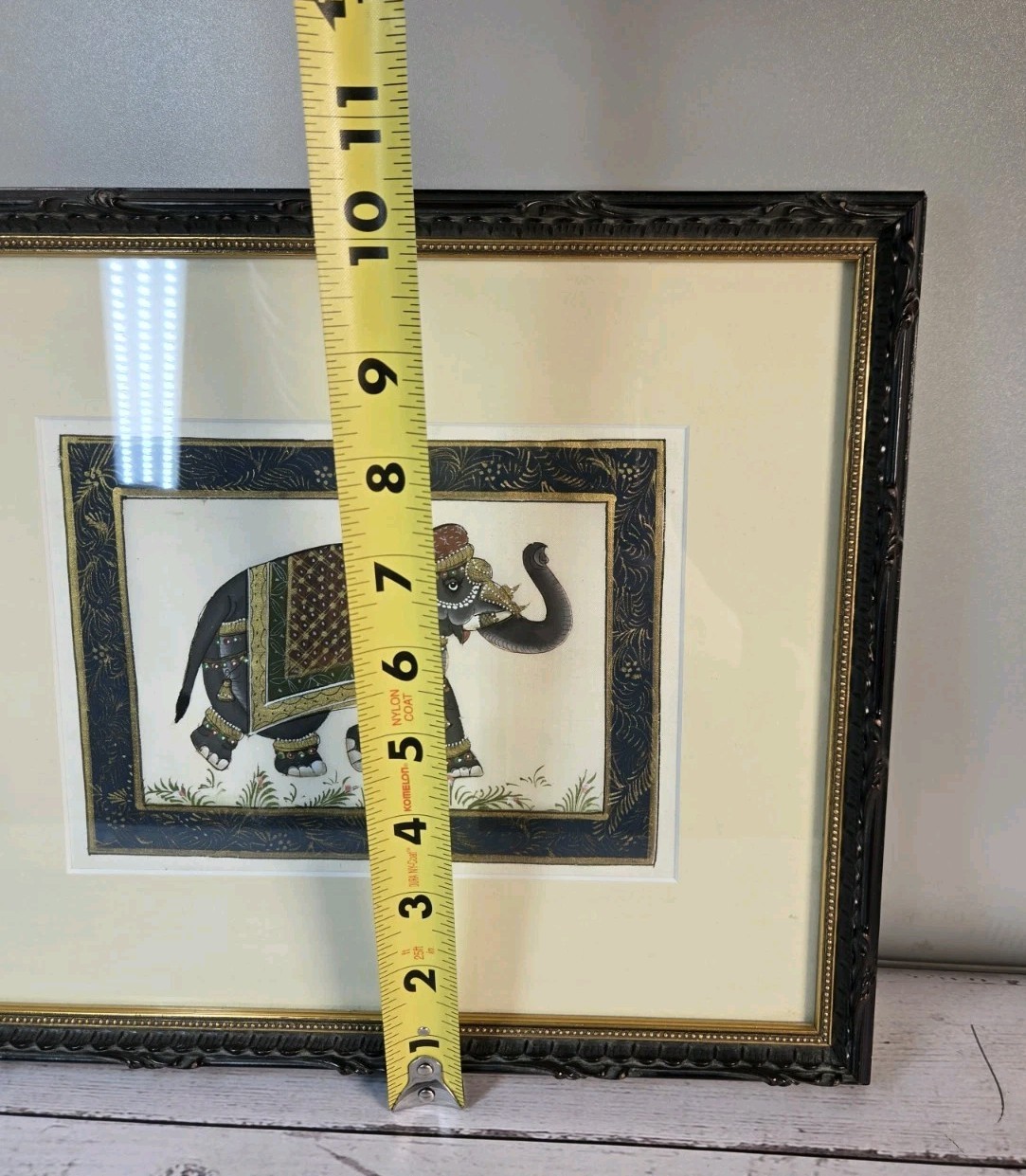 Vintage India Elephant Trunk Up Original Silk Painting on Fabric Hand Painted