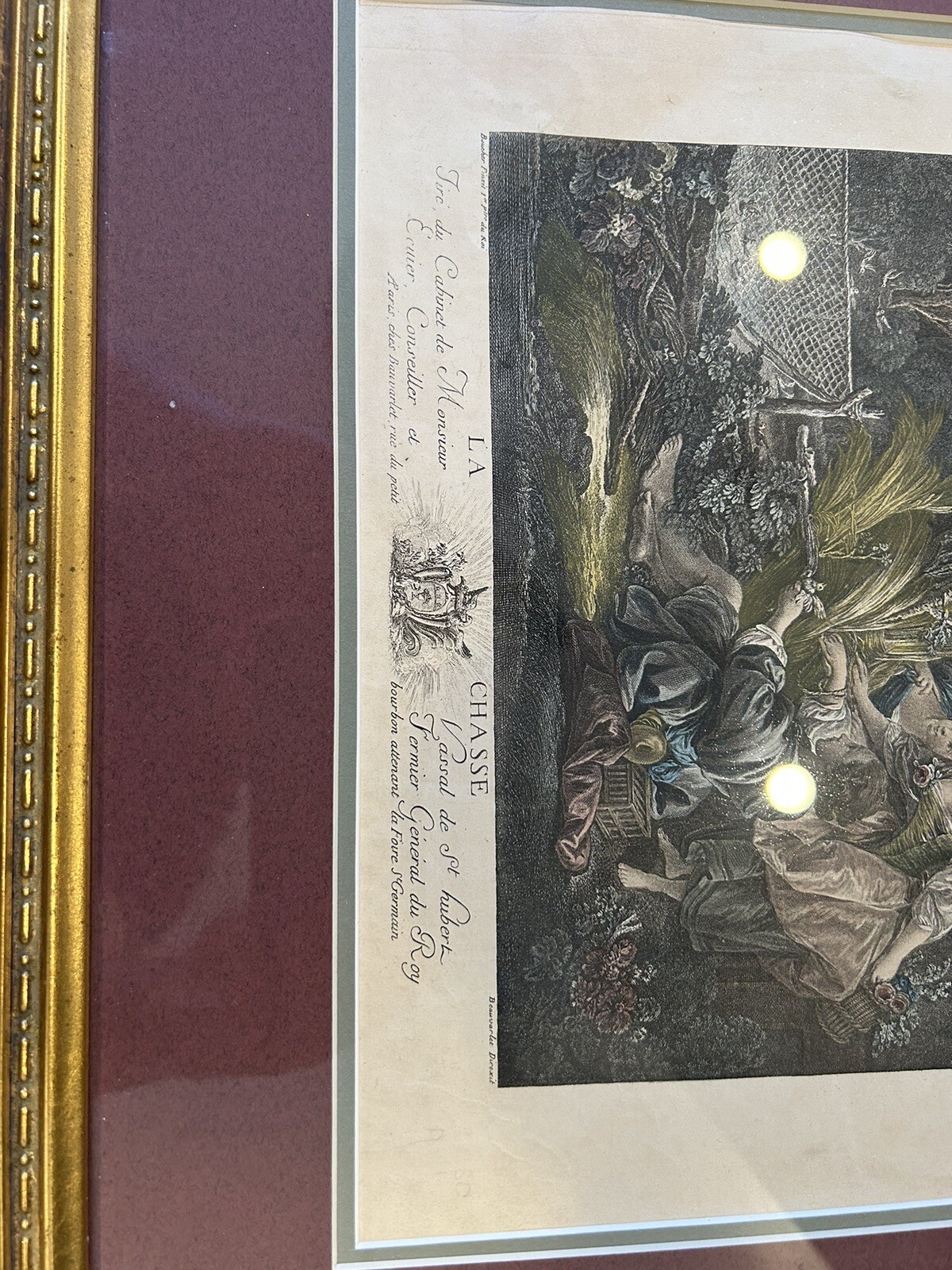 18th Century Hand Colored Engraving La Chasse, The Hunt After Francois Boucher