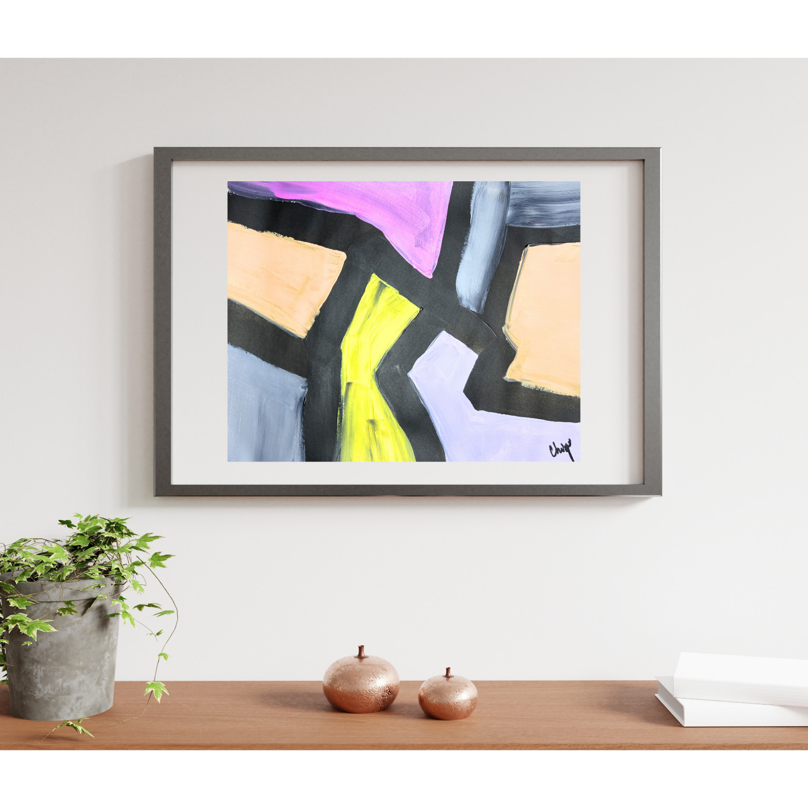 Geometric Abstraction 11×14 Multi-Color Original Hand Painted Paper #1