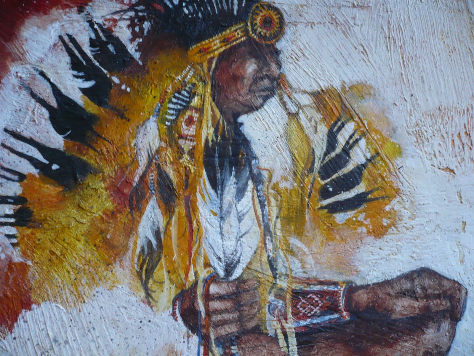 BAUGHMAN VINTAGE SIGNED OIL INDIAN CHIEF HEADDRESS WESTERN MODERN IMPRESSIONIST