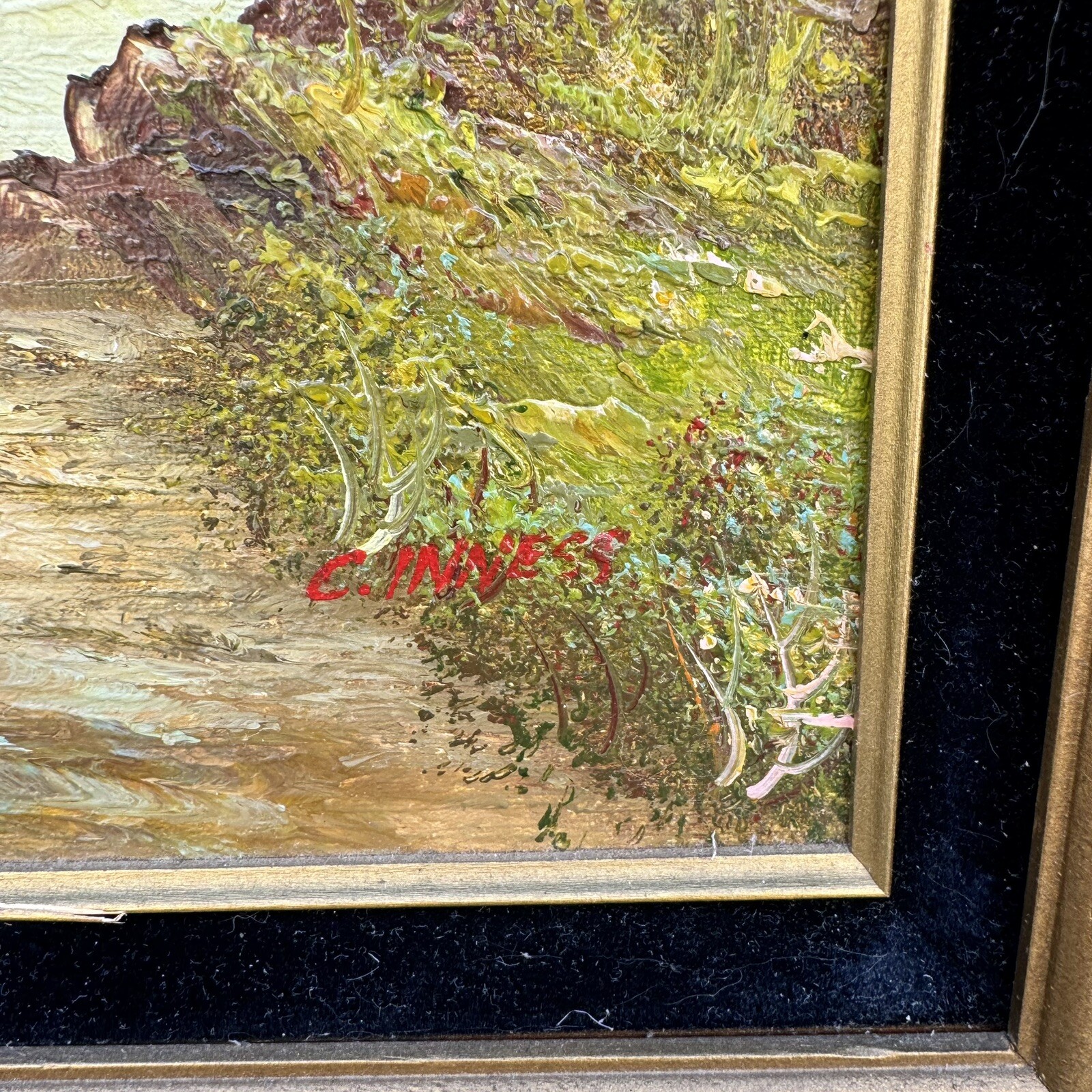Landscape Oil Painting Signed C. Inness Clara Framed Vintage 16” X 12”