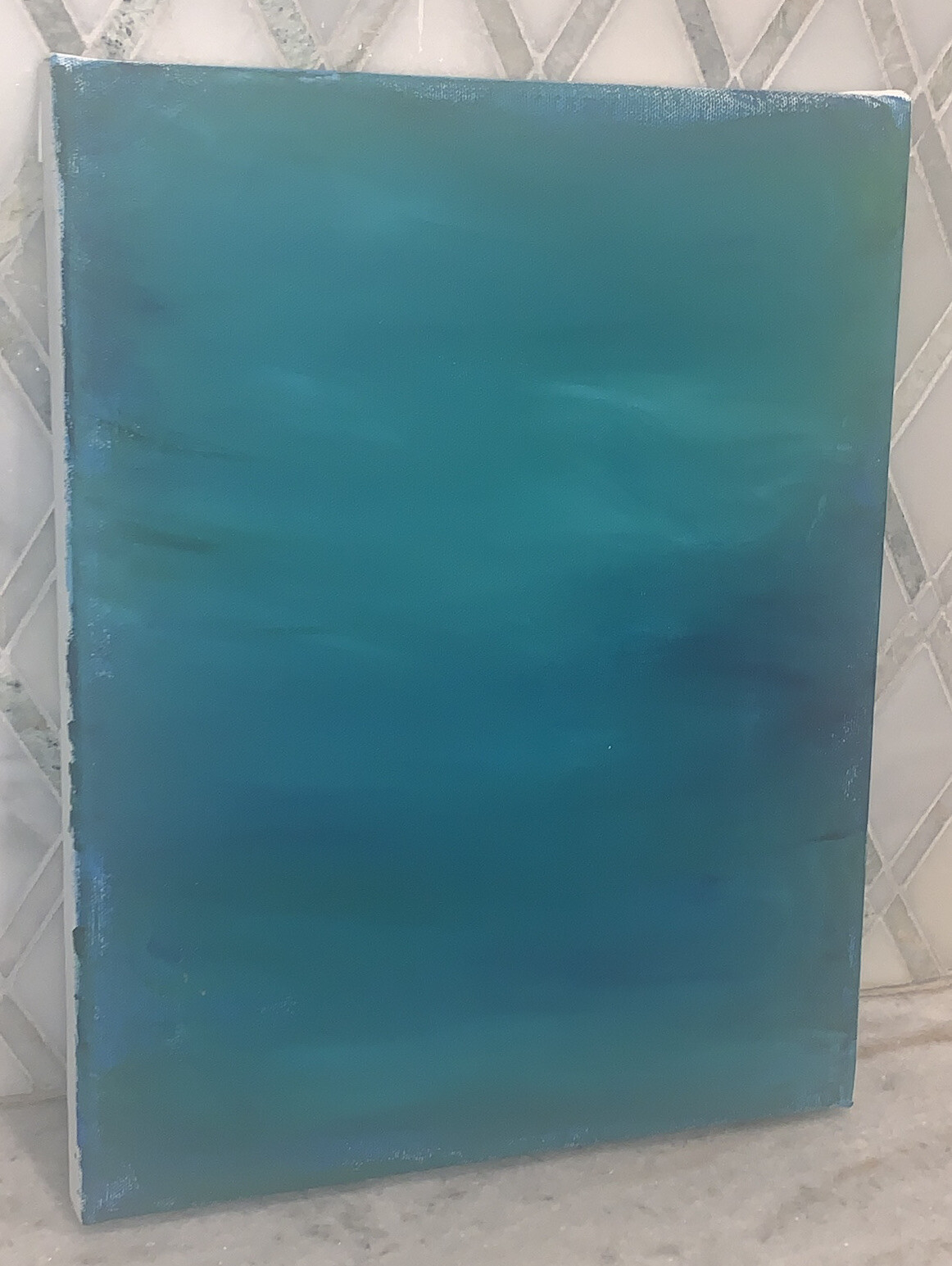 Vtg Modern Contemporary Shades Of Matte Blue & Green Painting Unframed 11”x14”