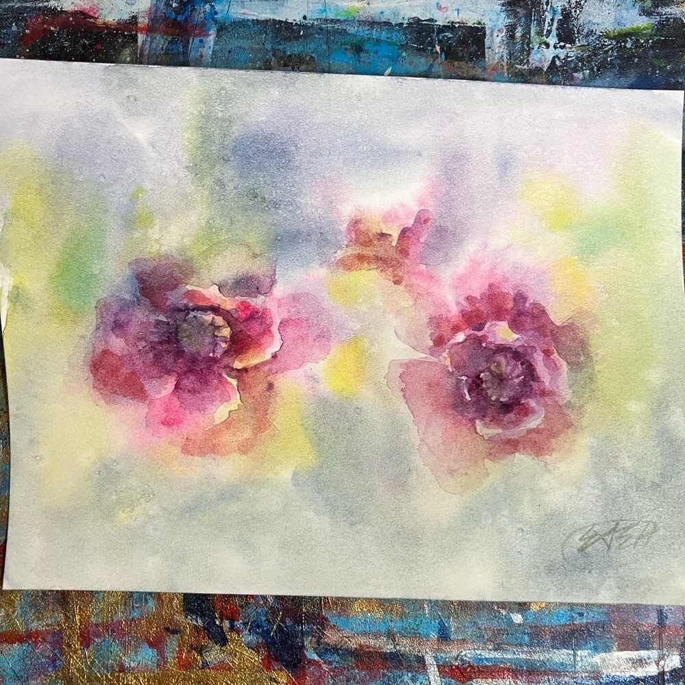 Original Red Poppies Painting Watercolor Art floral Flower Botanical Artettina