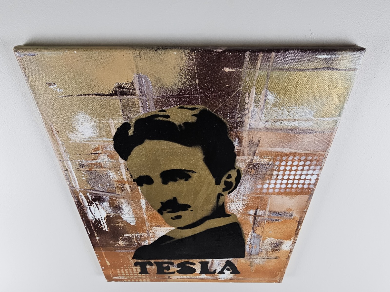 Original Signed Jacob Gardner Stencil Street Art Spraypaint Painting 20×16 Tesla