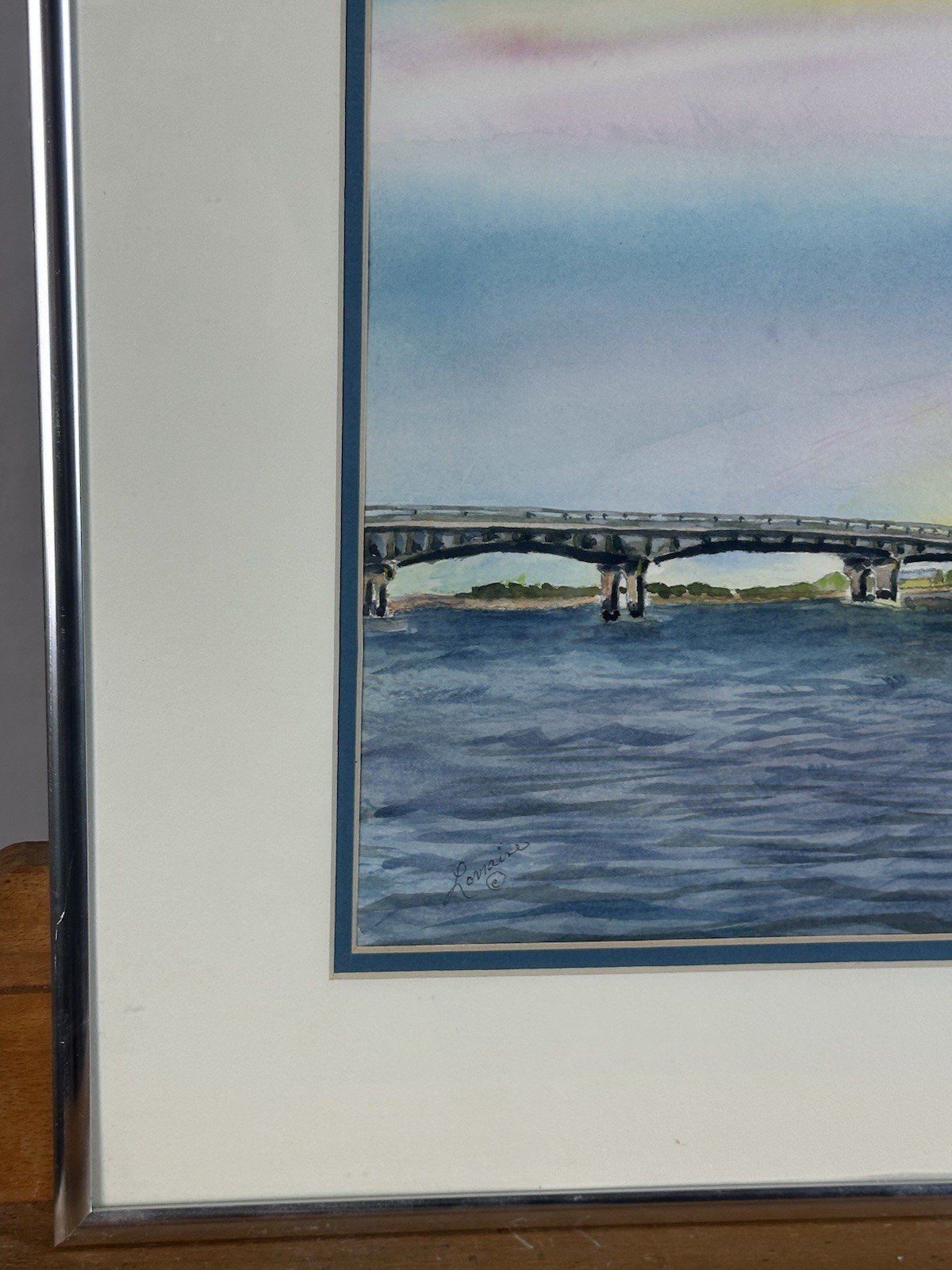 Mellan River Inlet Bridge Delaware Sunset Lorraine Meehan Watercolor Painting