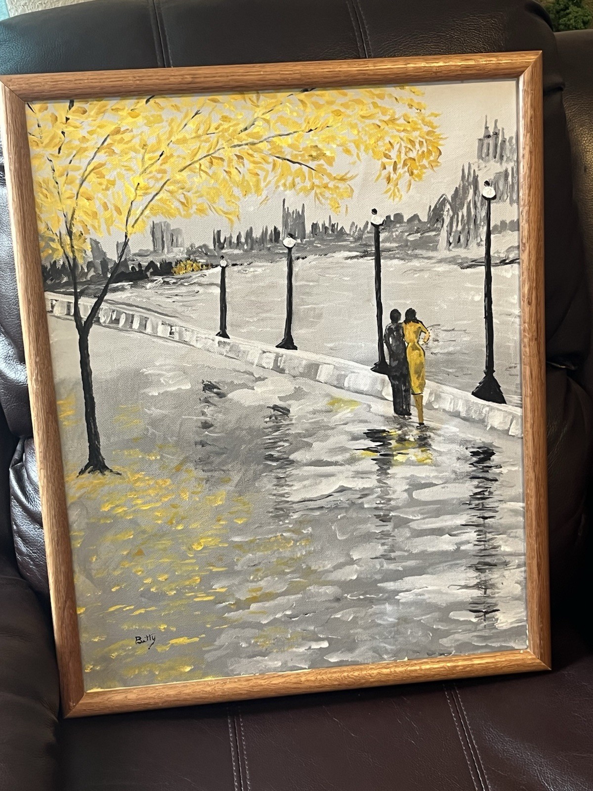 Oil Painting By Betty Miller Lovers in The City Frame 21 X 17 NOTE CONDITION