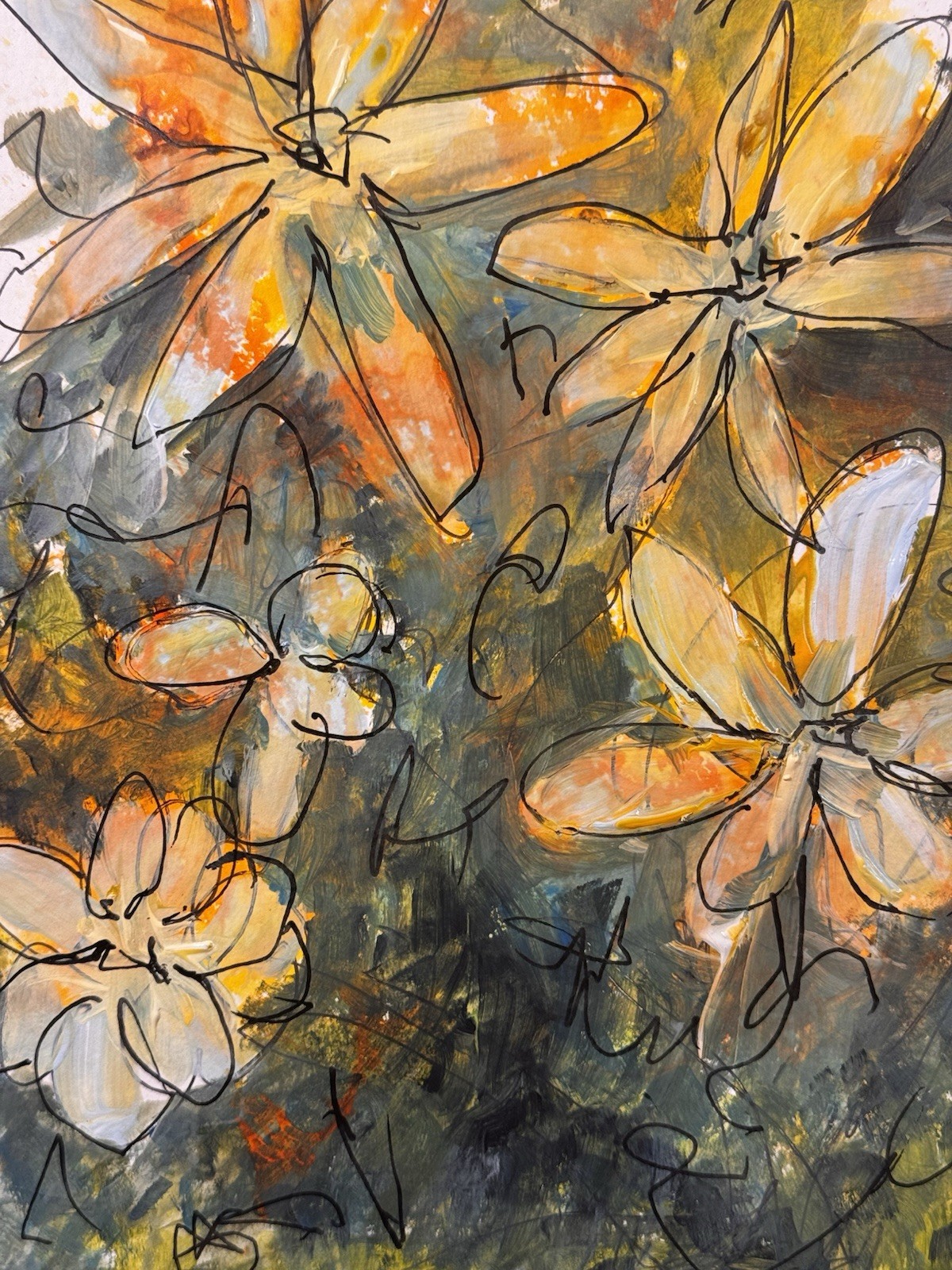 Original Abstract Expressionism 9X12 Floral Paper Colorful Handmade Signed 11