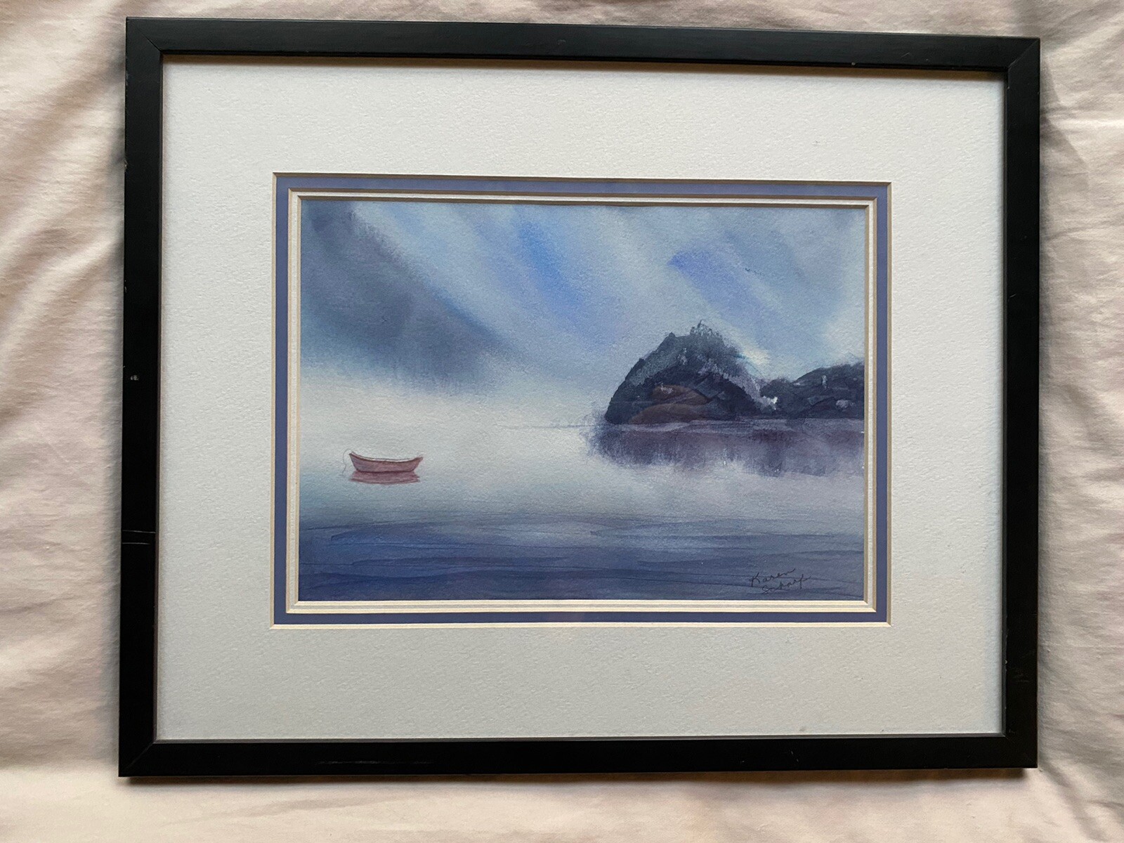 Original Watercolor Painting Empty Boat On The Lake Matted & Framed 16” X 13”