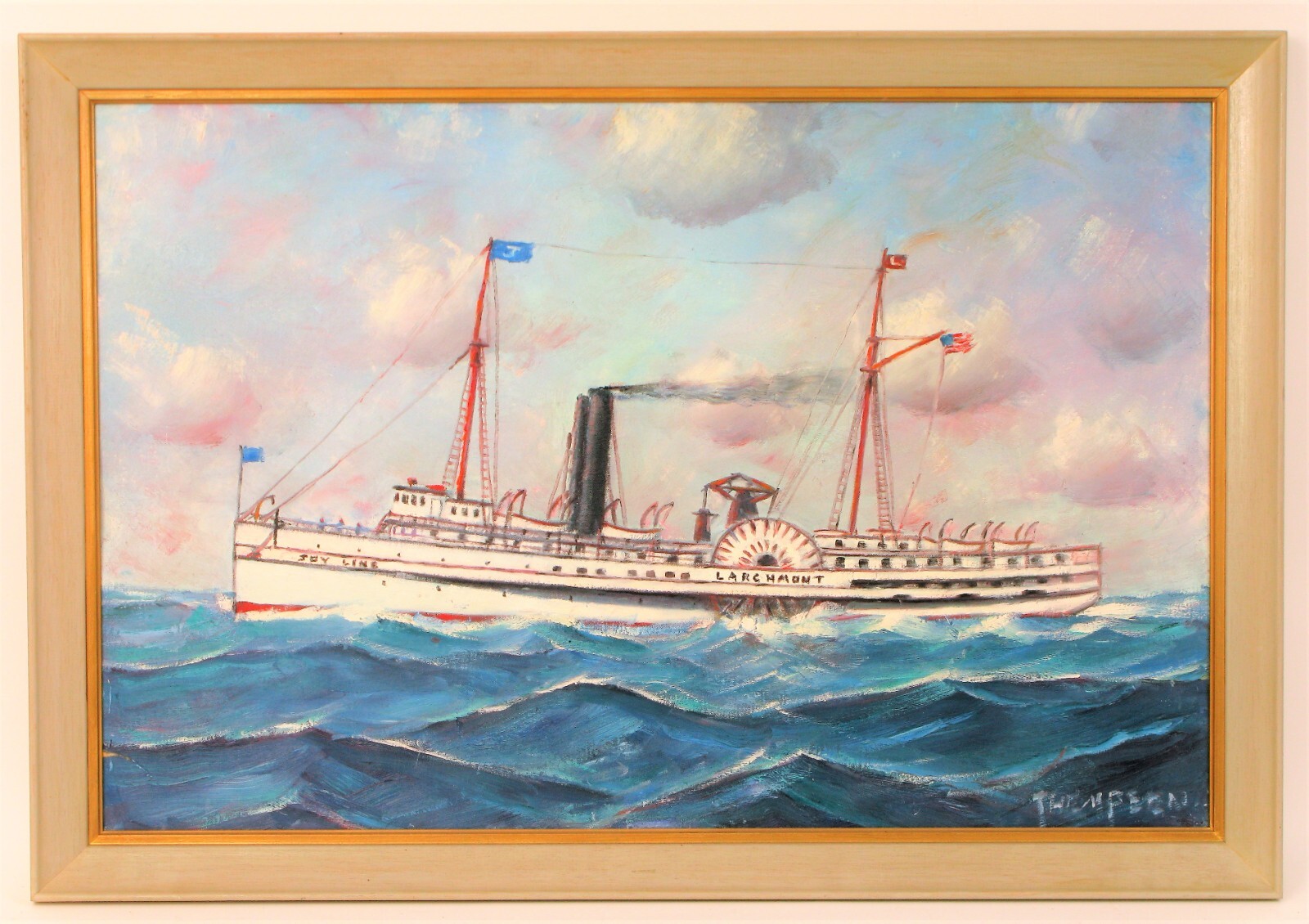 ELLERY THOMPSON PAINTING STEAMSHIP SS LARCHMONT MASTERPIECE SHIP MYSTIC CT JOY