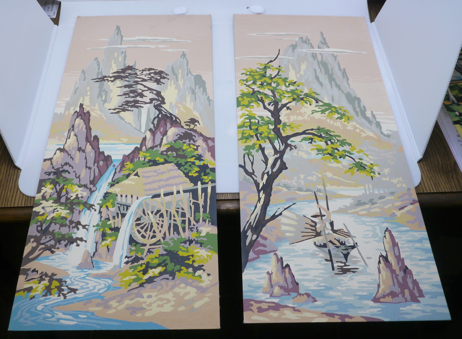 2 VINTAGE PAINT BY NUMBER ARTWORKS, JAPANESE LANDSCAPES, 24 BY 10 INCHES